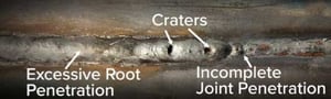 welding defects - craters root penetration